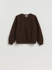 Dzianinowa bluza z haftem - ciemnobrązowy. Brązowe bluzy bez kaptura damskie Reserved, l, z dzianiny. Za 119.99 zł.