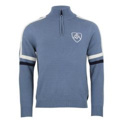 Sweter z kołnierzem 1/2 zip Peak Mountain Casta. Niebieskie swetry męskie Peak Mountain, bez wzorów, bez kołnierzyka. W wyprzedaży za 286.50 zł.