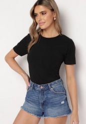 Czarny T-shirt z Okrągłym Dekoltem Idudia. Czarne t-shirty damskie Born2be, l, bez wzorów, z dzianiny, bez kołnierzyka. Za 39.99 zł.