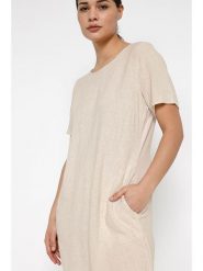 Kaffe Sukienka "Liny" w kolorze beżowym rozmiar: 44. Brązowe sukienki damskie Kaffe, na co dzień, bez wzorów, bez kołnierzyka, bez ramiączek, midi, proste. Za 139.54 zł.