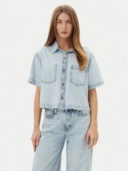 Guess Jeans Koszula W5GH0F D5M83 Niebieski Regular Fit. Niebieskie koszule damskie Guess Jeans, m, z aplikacjami, z bawełny, bez kołnierzyka, bez ramiączek. Za 189.99 zł.