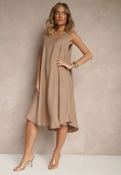 Ciemnobeżowa Basicowa Sukienka o Rozkloszowanym Kroju Mevolira. Brązowe sukienki damskie Renee, na co dzień, l, bez wzorów, eleganckie, bez kołnierzyka, bez ramiączek, midi, rozkloszowane. W wyprzedaży za 45.49 zł.