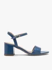 Niebieskie sandały na klocku. Niebieskie sandały damskie Brawo sp. z o.o., bez wzorów, ze skóry, bez obcasa, na obcasie. Za 349.99 zł.