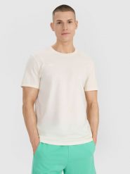 4F T-shirt regular z nadrukiem męski - biały L. Białe t-shirty męskie 4f, l, bez wzorów, z bawełny, bez kołnierzyka. W wyprzedaży za 39.99 zł.
