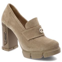 Beżowe Półbuty Carinii Eleganckie Obuwie Damskie. Brązowe półbuty damskie Carinii, z aplikacjami, eleganckie, bez obcasa, na obcasie. Za 509.00 zł.