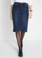 Spódnica high-waist ze stretchem i wygodnym paskiem. Niebieskie spódniczki damskie bonprix, bez wzorów, z podwyższonym stanem, wyszczuplające. Za 127.99 zł.