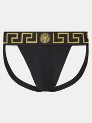Versace Slipy Jock Strap AUU01017 1A10011 Czarny. Czarne slipki męskie Versace, bez wzorów, z bawełny. Za 259.99 zł.