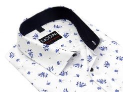 Biała koszula męska Modini w niebieskie kwiaty - 100% bawełna DD5. Białe koszule męskie Modini Moda Męska, m, bez wzorów, z bawełny, bez kołnierzyka, bez ramiączek. W wyprzedaży za 166.50 zł.