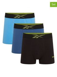 Reebok Bokserki (3 pary) w kolorze czarno-błękitno-niebieskim rozmiar: M. Czarne bokserki męskie Reebok, bez wzorów. Za 56.99 zł.
