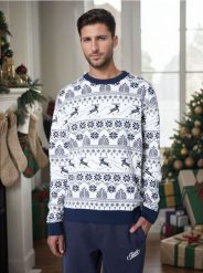Sweter świąteczny - kremowy. Białe swetry męskie Sinsay, na zimę, l, bez wzorów, bez kołnierzyka. Za 59.99 zł.