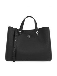 Tommy Hilfiger Torebka Th Emblem Satchel AW0AW15177 Czarny. Czarne torebki klasyczne damskie Tommy Hilfiger, bez wzorów, ze skóry, bez dodatków. Za 569.99 zł.