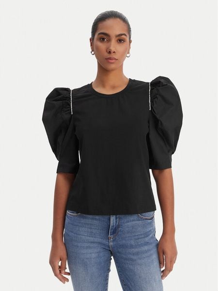 Fracomina Bluzka FR26ST3035J40101 Czarny Regular Fit. Czarne bluzki damskie Fracomina, xl, bez wzorów, z bawełny, bez ramiączek. Za 329.99 zł.