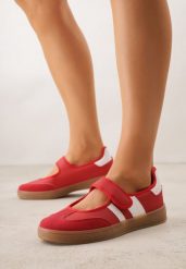 Czerwone Tenisówki w Stylu Balerinek z Zapięciem na Rzep Talwan. Czerwone trampki i tenisówki damskie Born2be, bez wzorów, z jeansu. Za 89.99 zł.