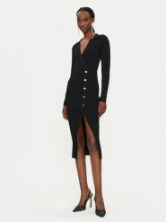PINKO Sukienka dzianinowa Viscosa Mix 104033 A239 Czarny Slim Fit. Czarne sukienki damskie Pinko, m, bez wzorów, z dzianiny, bez kołnierzyka, bez ramiączek, midi. Za 689.99 zł.