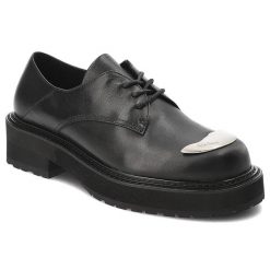 Czarne Półbuty Donna Fabiani Skórzane Obuwie Damskie Premium. Czarne półbuty damskie Donna Fabiani, z aplikacjami, ze skóry, eleganckie, bez obcasa. Za 829.00 zł.