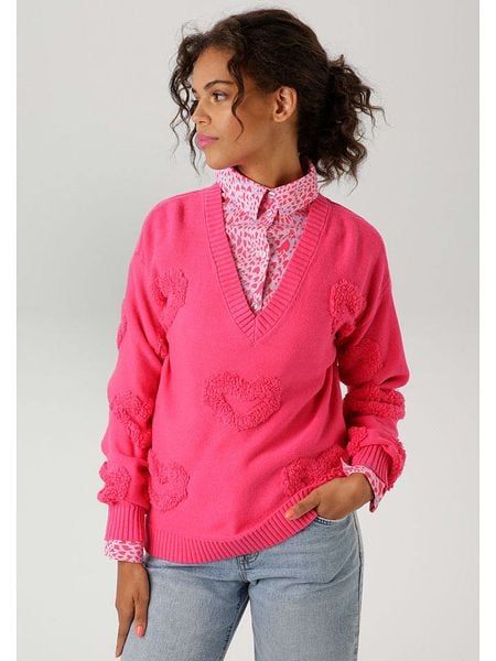 Aniston Sweter w kolorze różowym rozmiar: 36. Różowe swetry klasyczne damskie Aniston, bez kołnierzyka. Za 69.75 zł.