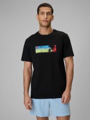 4F T-shirt regular z nadrukiem męski - czarny M. Czarne t-shirty męskie 4f, m, bez wzorów, z bawełny, bez kołnierzyka. Za 59.99 zł.