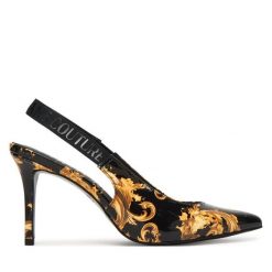 Szpilki Versace Jeans Couture. Czarne szpilki Versace Jeans Couture, bez wzorów, z jeansu, bez obcasa. Za 989.99 zł.