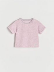 Dzianinowy t-shirt - różowy. Czerwone koszulki dziewczęce Reserved, m, bez wzorów, z bawełny, bez ramiączek. W wyprzedaży za 12.99 zł.