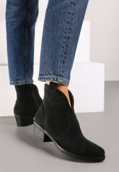 Czarne Botki w Stylu Kowbojek na Stożku Velorine. Czarne botki damskie Renee, z bawełny, bez obcasa, na obcasie, bez zapięcia. Za 159.99 zł.