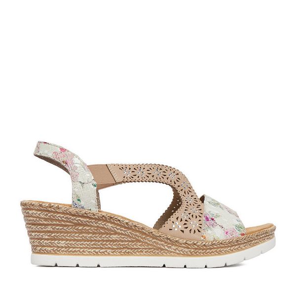 Sandały Rieker. Brązowe sandały damskie Rieker, bez wzorów, bez obcasa, na koturnie. Za 319.99 zł.