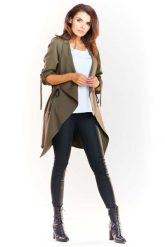 Khaki Dłuższy Żakiet-Narzutka z Podpinanym Rękawem. Brązowe marynarki i żakiety damskie Awama, l, bez wzorów, z elastanu. Za 239.90 zł.