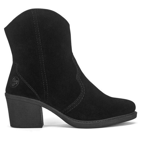 Kowbojki Rieker. Czarne botki damskie Rieker, bez obcasa, na słupku, bez zapięcia. Za 319.99 zł.