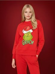 Bluza z nadrukiem Grinch - czerwony. Czerwone bluzy bez kaptura damskie Sinsay, l, z bawełny. Za 49.99 zł.