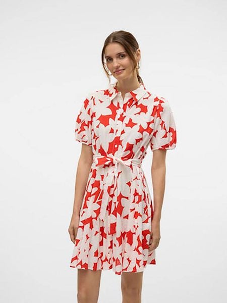Vero Moda Sukienka w kolorze biało-czerwonym rozmiar: M. Białe sukienki damskie Vero Moda, na co dzień, m, bez wzorów, z bawełny, bez kołnierzyka, bez ramiączek, mini, proste. Za 114.17 zł.