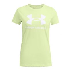 Koszulka damska Under Armour Rival Logo. Zielone bluzki sportowe damskie Under Armour, l, bez wzorów, bez ramiączek. Za 69.99 zł.
