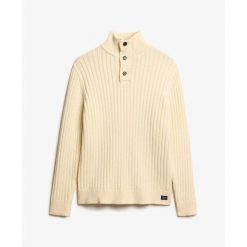 Sweter prążkowany z kołnierzem tuniskim Superdry. Białe swetry męskie Superdry., na zimę, m, bez wzorów, prążkowane, bez kołnierzyka. Za 437.00 zł.