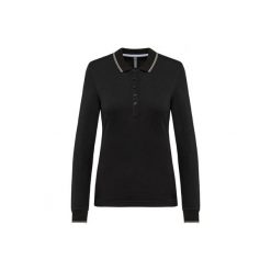 Damska koszulka polo pique z długim rękawem Kariban. Czarne bluzki damskie KARIBAN, bez wzorów, bez kołnierzyka, bez ramiączek. Za 142.50 zł.