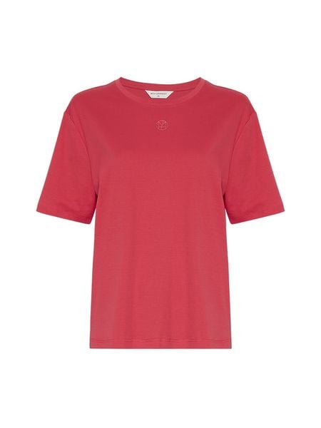 MOSS COPENHAGEN Koszulka "Melea" w kolorze koralowym rozmiar: XS/S. Czerwone bluzki damskie MOSS COPENHAGEN, s, bez wzorów, z bawełny, bez kołnierzyka, bez ramiączek. Za 91.99 zł.