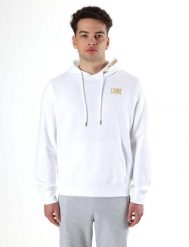 Leone New Gold męska bluza z kapturem typu pull-on. Białe bluzy sportowe męskie LEONE 1947 APPAREL, bez wzorów, bez kołnierzyka, bez ramiączek. Za 147.31 zł.