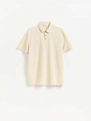 Koszulka polo regular fit - beżowy. Brązowe koszulki polo męskie Reserved, l, bez wzorów, z bawełny, bez ramiączek. Za 79.99 zł.