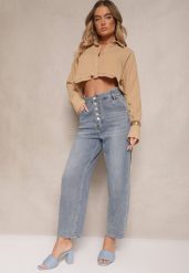 Niebieskie Jeansy High Waist z Bawełną o Kroju Mom Fit Efalina. Niebieskie jeansy damskie Renee, z podwyższonym stanem. Za 99.99 zł.