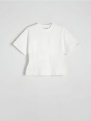 Taliowany t-shirt - biały. Białe t-shirty damskie Reserved, l, bez wzorów, z bawełny, bez kołnierzyka. Za 119.99 zł.