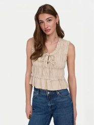 ONLY Bluzka Goa 15363693 Beżowy Regular Fit. Brązowe bluzki damskie Only, xs, bez wzorów, z wiskozy, bez ramiączek. Za 149.99 zł.