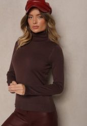 Brązowy Casualowy Golf z Wiskozą i Modalem Lannetora. Brązowe golfy damskie Renee, z aplikacjami, z jeansu, bez ramiączek. Za 44.99 zł.