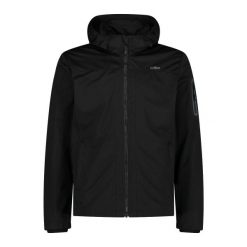 Kurtka turystyczna z kapturem i suwakiem CMP. Czarne kurtki męskie CMP, na wiosnę, bez wzorów, z softshellu, sportowe, z kapturem. Za 371.50 zł.