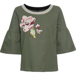 Bluza dresowa bonprix oliwkowy. Zielone bluzy bez kaptura damskie bonprix, z dresówki. Za 54.99 zł.