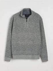 Sweter half-zip ze stójką - szary. Szare swetry męskie Sinsay, l, bez wzorów, bez kołnierzyka. Za 79.99 zł.