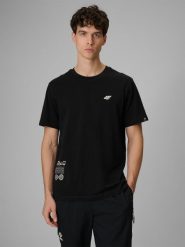 T-shirt męski 4F 4FRSS26TTSHM3814. Czarne t-shirty męskie 4f, m, bez wzorów, z bawełny, bez kołnierzyka. Za 79.99 zł.