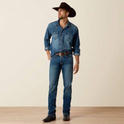 Koszula jeździecka retro Ariat. Niebieskie koszule męskie Ariat, m, z aplikacjami, z bawełny, bez kołnierzyka, bez ramiączek. Za 493.50 zł.