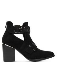 DeeZee Botki 7612-7 Czarny. Czarne botki damskie DeeZee, z materiału, bez obcasa, na słupku, bez zapięcia. Za 179.99 zł.