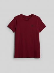 4F T-shirt regular gładki męski - burgundowy XXL. Czerwone t-shirty męskie 4f, m, bez wzorów, z bawełny, bez kołnierzyka. Za 59.99 zł.