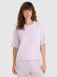 4F T-shirt oversize gładki damski - fioletowy S. Fioletowe t-shirty damskie 4f, s, bez wzorów, z bawełny, bez kołnierzyka. Za 59.99 zł.