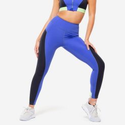 Legginsy fitness damskie Domyos. Niebieskie legginsy damskie DOMYOS, l, bez wzorów, z elastanu. W wyprzedaży za 79.99 zł.