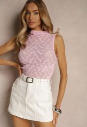 Różowy Dopasowany Top z Koronki Zdobiony Marszczeniem Nitavira. Czerwone topy damskie Renee, l, z aplikacjami, z jeansu, bez kołnierzyka. Za 54.99 zł.