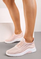 Różowe Buty Sportowe z Siateczki Zdobione Wiązaniem Salmerus. Czerwone buty sportowe na co dzień damskie Born2be, z aplikacjami, z materiału. Za 44.99 zł.